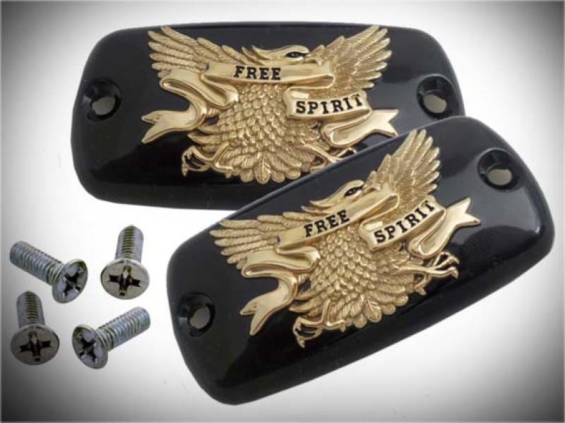 Add On 57-1097GBG Goldwing Black Master Cylinder Covers Gold Eagle